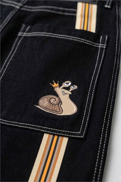 Siyah Dikiş İzli Yan Şeritli Snail Y2K Unisex Baggy Pantolon