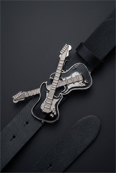 Siyah Double Guitar Gotik Deri Kemer