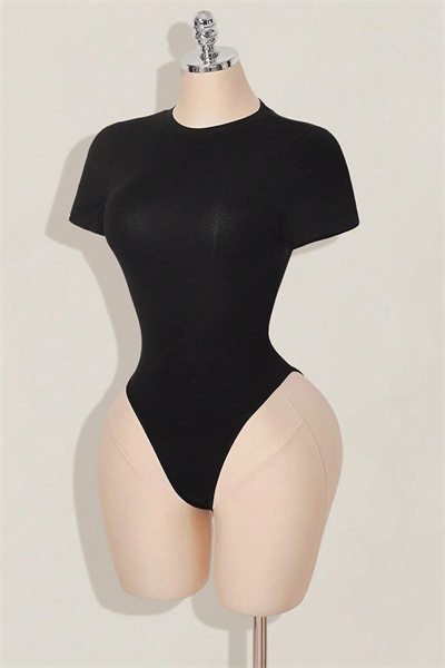 Siyah Dragon Baskılı Sırtı Transparan Kısa Kollu Çıtçıtlı Body