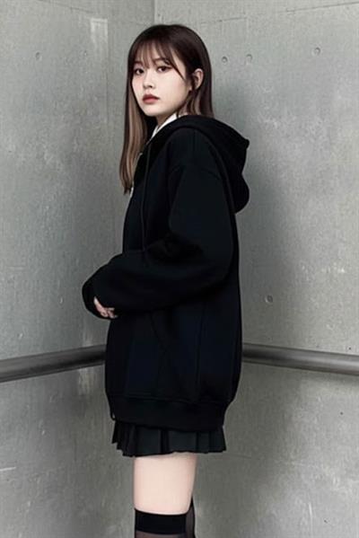 Siyah Düz Oversize Kalın Kapüşonlu Unisex Hırka   