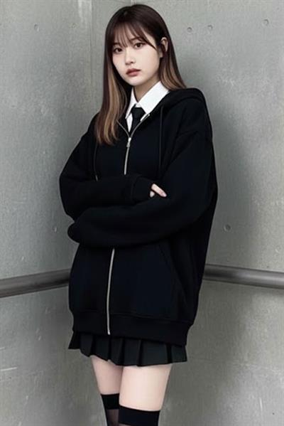 Siyah Düz Oversize Kalın Kapüşonlu Unisex Hırka   