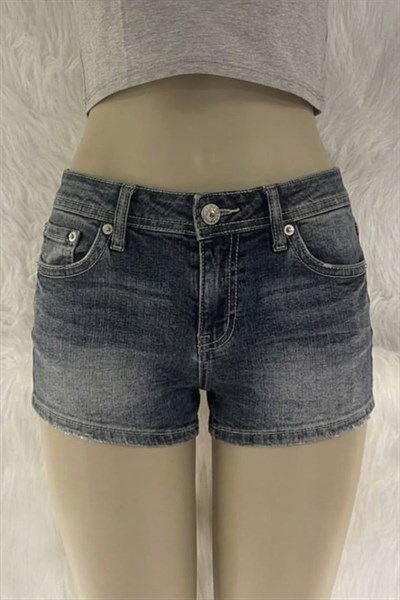 Siyah Eskitme Taşlı Chopper Y2K Kot Mini Şort