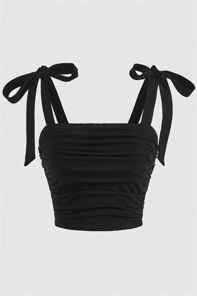 Siyah Fiyonk Y2K Askılı Crop