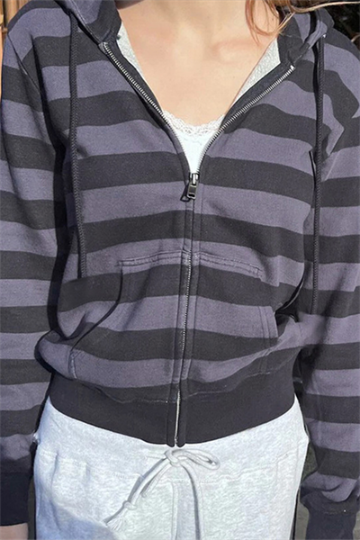 Siyah Füme Çizgili Kapüşonlu Y2K Unisex Hırka