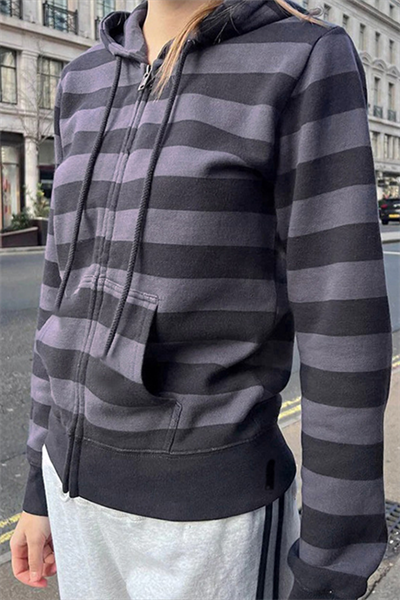 Siyah Füme Çizgili Kapüşonlu Y2K Unisex Hırka