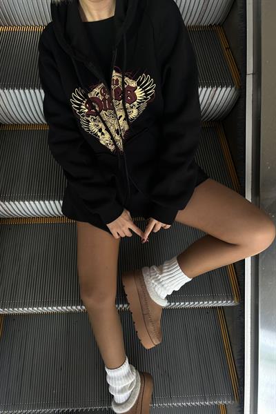 Siyah Gennine Dicries Skulls Kapüşonlu Unisex Hırka