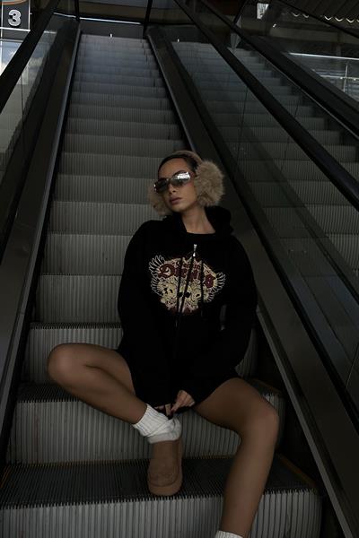 Siyah Gennine Dicries Skulls Kapüşonlu Unisex Hırka