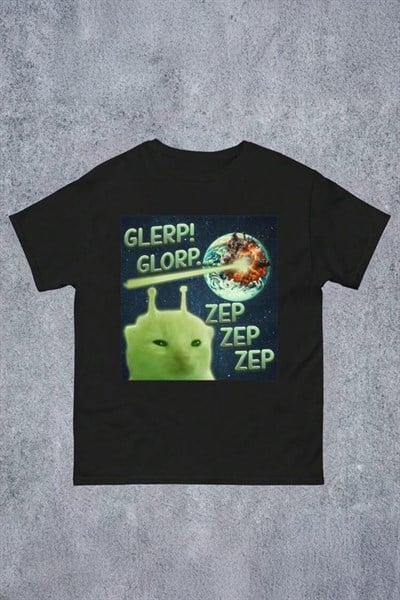 Siyah GLERP! GLORP... Alien Cat Y2K Unisex T-Shirt