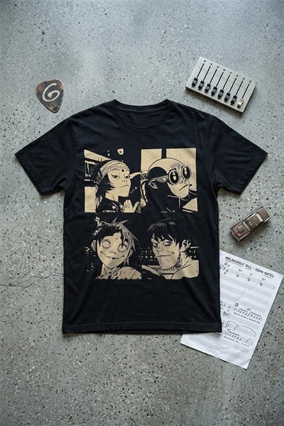 Siyah Gorilaz The Mountain Tour Album Unisex Y2K T-Shirt