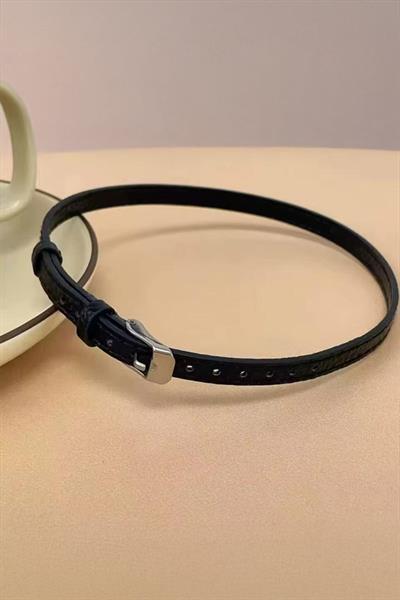 Siyah Gotik Deri Kemer Tasma