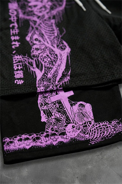 Siyah Gotik Pink Skeleton Cepli Şort