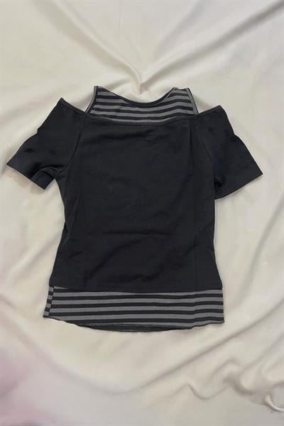 Siyah Gotik Skulls Y2K Ek Çizgili Askılı Kısa Kollu Crop