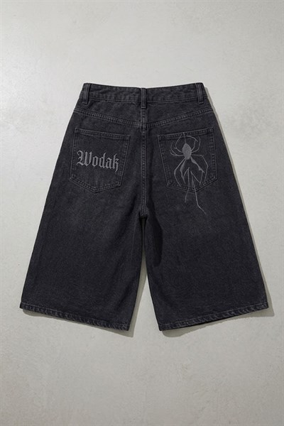 Siyah Gotik Spider Wodak Y2K Unisex Baggy Şort