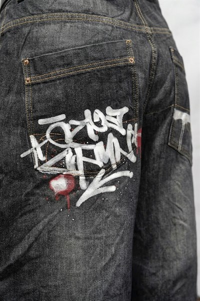 Siyah Grafiti Yıkamalı Harajuku Baggy Y2K Unisex Pantolon