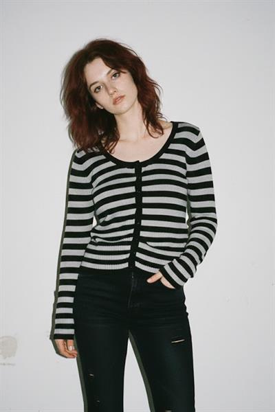 Siyah Gri Çizgili Grunge Y2K Stili Triko Hırka 