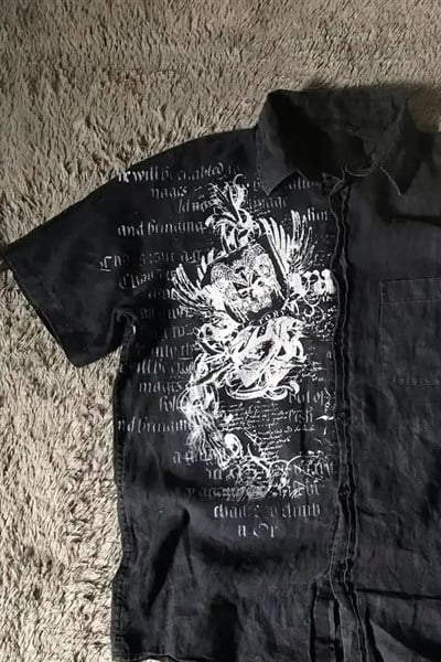 Siyah Grunge Tipografik Gotik Y2K Unisex Gömlek