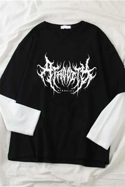 Siyah Harajuku Gotik Atrocity Beyaz Kollu Unisex Uzun Kollu T-Shirt