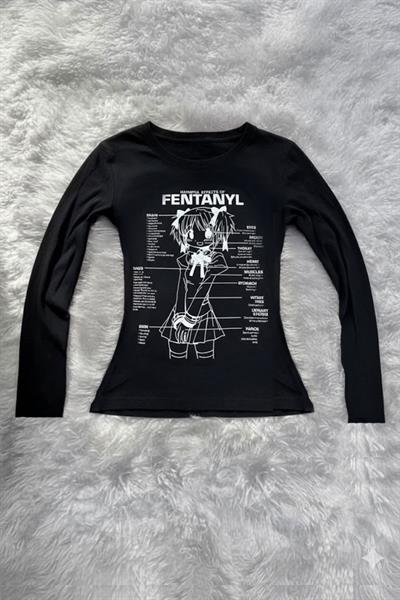 Siyah Harmful Effect Gotik Y2K Uzun Kollu Crop