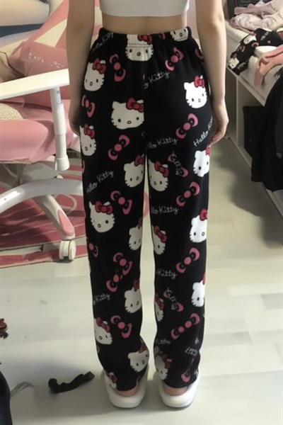 Sİyah Hello Kitty Y2K Peluş Pİjama 