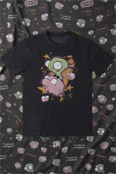 Siyah Invader Zim Gir & Piggy Y2K Unisex T-Shirt