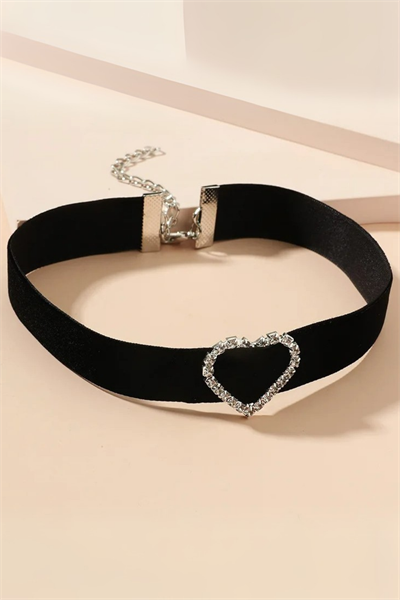 Siyah Işıltılı Kalp Choker Tasma 