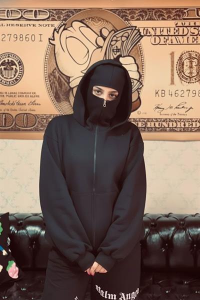 Siyah Kar Maskeli Samuray Kapüşonlu Hırka