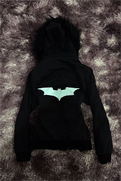 Siyah Kürklü Batman Yarasa Y2K Crop Hırka