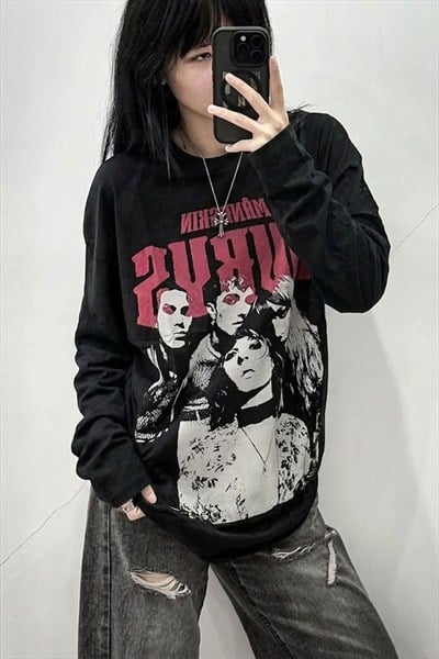 Siyah Maneskin Y2K Unisex Sweatshirt 
