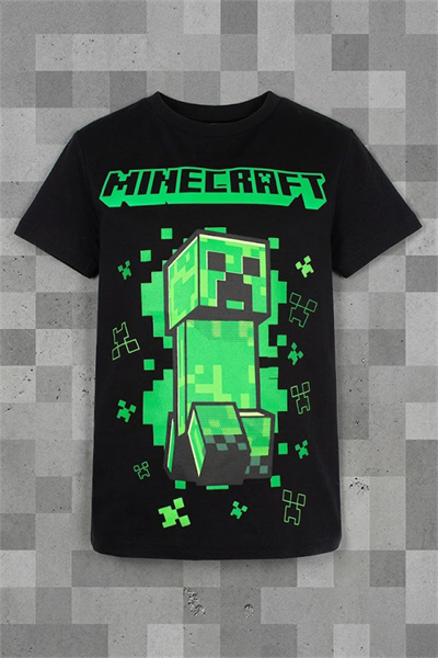 Siyah Minecraft Creeper Unisex Çocuk T-Shirt