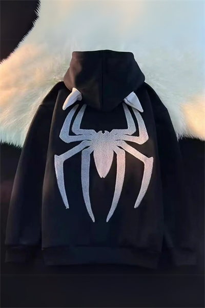 Siyah Momster Spider Kapüşonlu Unisex Hırka