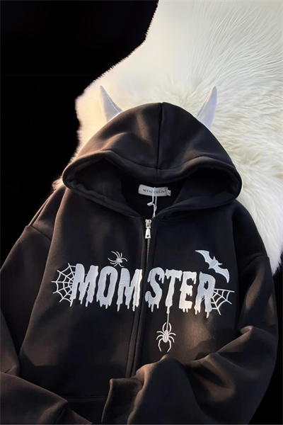 Siyah Momster Spider Kapüşonlu Unisex Hırka