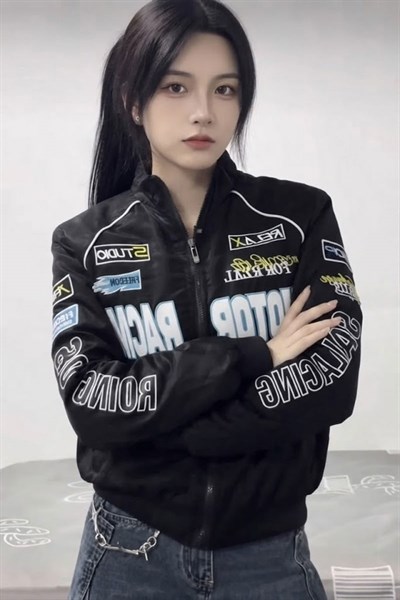 Siyah Motor Racer Retro Y2K Unisex Ceket