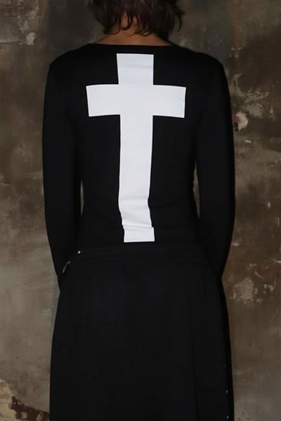 Siyah My Vibe Cross Sırt  Baskılı Y2K Uzun Kollu Crop