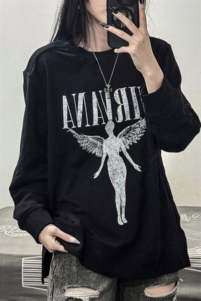 Siyah Nirvana Angel Unisex Sweatshirt