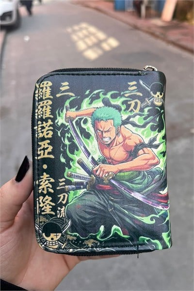 Siyah One Piece Roronoa Zoro Anime Unisex Cüzdan