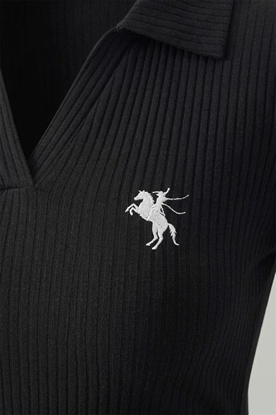 Siyah Polo Ribana Y2K Çıtçıtlı Body