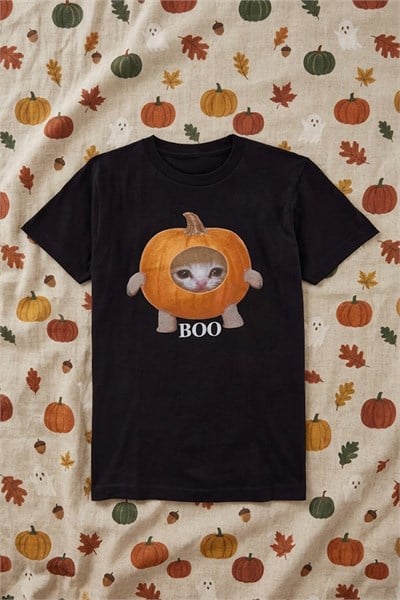 Siyah Pumpkin Cat BOO Halloween Unisex T-Shirt
