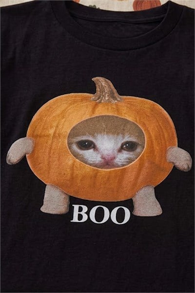 Siyah Pumpkin Cat BOO Halloween Unisex T-Shirt