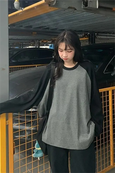 Siyah Raglan Kollu Antrasit Basic Unisex Uzun Kollu