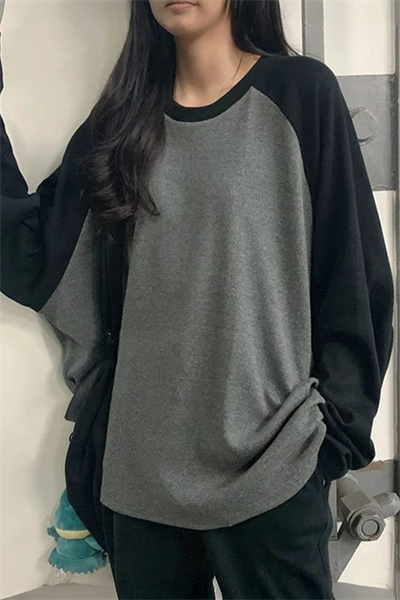 Siyah Raglan Kollu Antrasit Basic Oversize Unisex Uzun Kollu