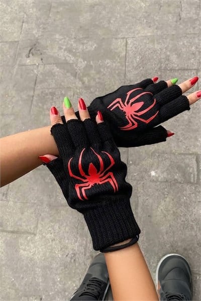 Siyah Red Spider Kesik Parmak Unisex Eldiven