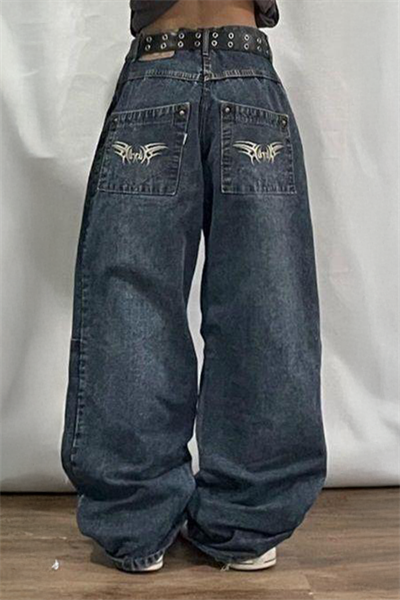 Siyah Retro Yıkamalı Harajuku Baggy Y2K Pantolon