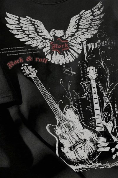 Siyah Rock&Roll Guitar Y2K Unisex T-shirt