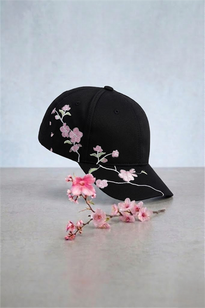 Siyah Sakura Baseball Şapka
