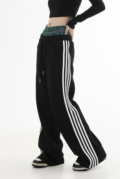 Siyah Şeritli Fake Boxer Y2K Unisex Eşofman