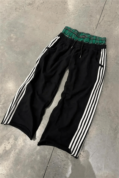 Siyah Şeritli Fake Boxer Y2K Unisex Eşofman