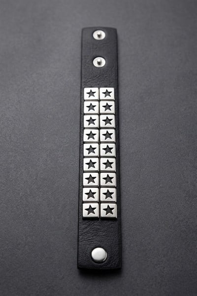 Siyah Silver Çift Şeritli Star Gotik Deri Bileklik