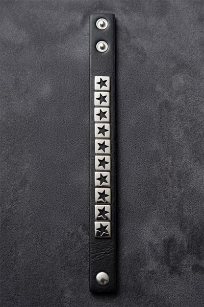 Siyah Silver Tek Şeritli Star Gotik Deri Bileklik