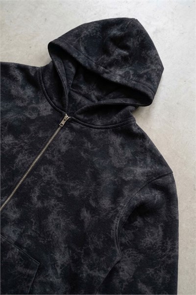 Siyah Sisli Streetwear Kapüşonlu Unisex Hırka