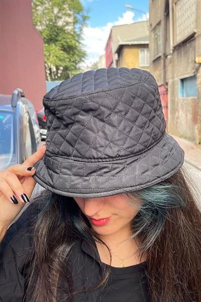 Siyah Şişme Unisex Bucket Şapka